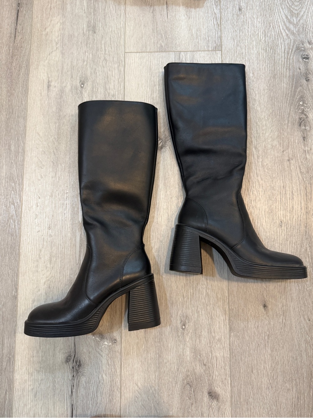 Steve Madden Fanatik Black Knee-High Block Heel Lug Boots - Picture 5 of 6